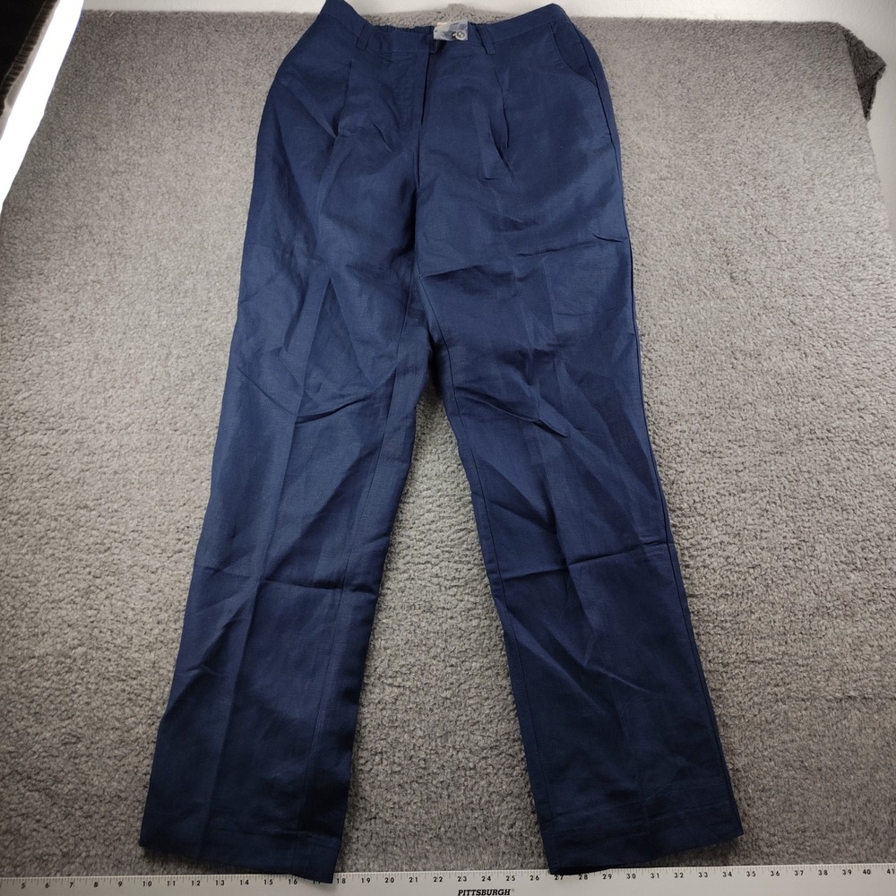 Jessica London Linen Pants Womens 14 Straight Navy Blue Pleated Office Career